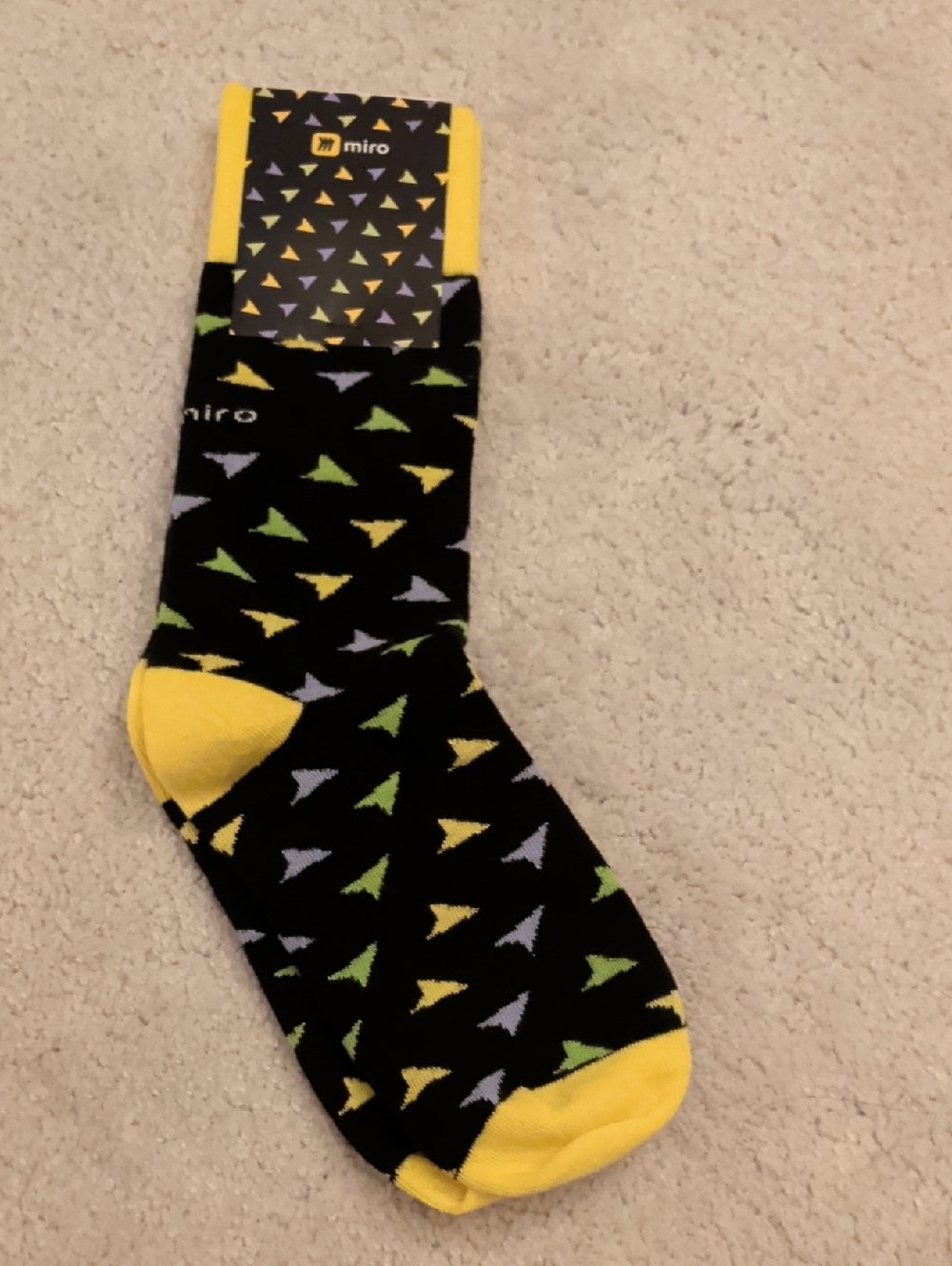 Miro Crew Socks with Yellow, Green and Light Purple Triangle Pattern